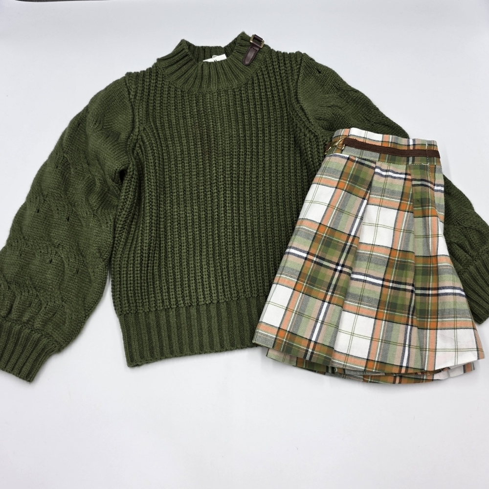 NEW Janie and Jack girls' buckle sweater and plaid skirt size 4